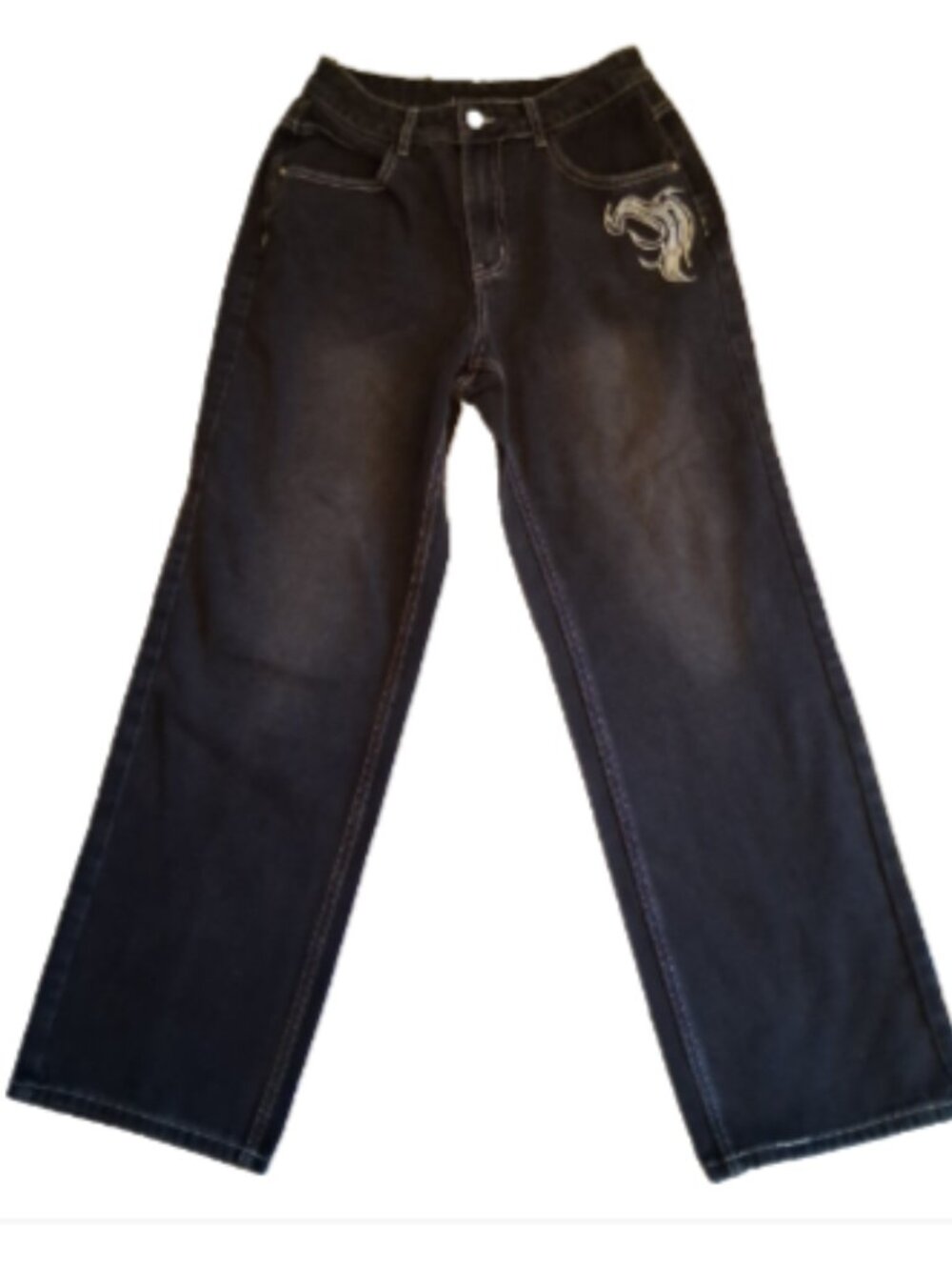 NV Felix Jeans Women M Black Embroidered Y2K Retro Boyfriend Rock Punk Grunge